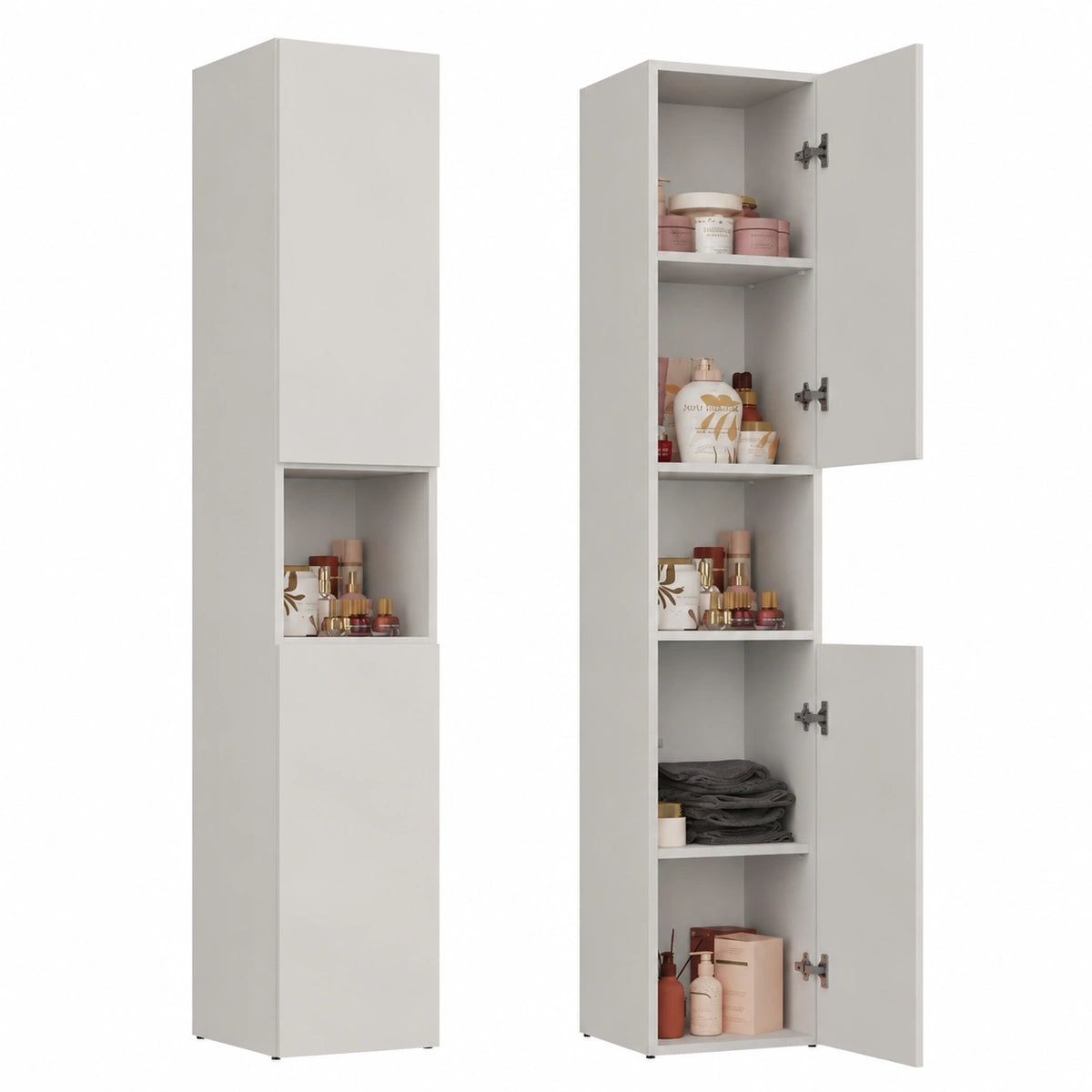 Columna de Baño y Lavandería Beige, Armario Alto para Espacios Reducidos, 30x31x174 cm