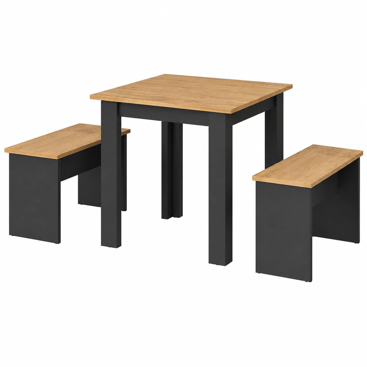 Conjunto Mesa Comedor 80x80 cm Antracita/Roble con Bancos, Compacto y Versátil