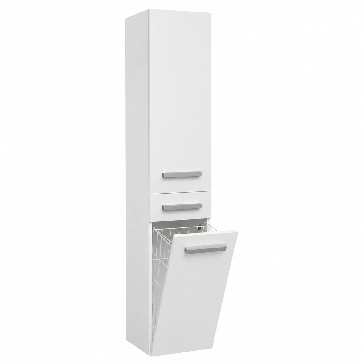 Columna de Baño Multifuncional con Cesto de Ropa, Armario Alto Blanco para Espacios Reducidos, 31x174 cm