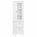 kleankin Mueble Columna de Baño con Puerta de Cristal, Estantes Regulables y Cajones, 43x35x160 cm, Blanco
