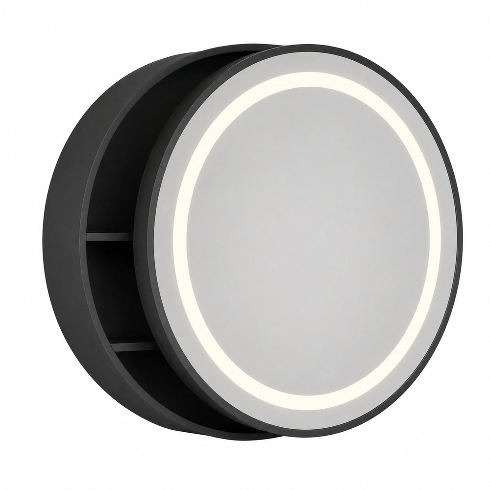 Armario de Baño Negro con Espejo y LED, 50x50 cm, 5 Compartimentos