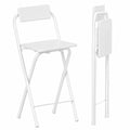 Juego de 2 taburetes altos plegables con respaldo y reposapiés, estructura de acero, color blanco
