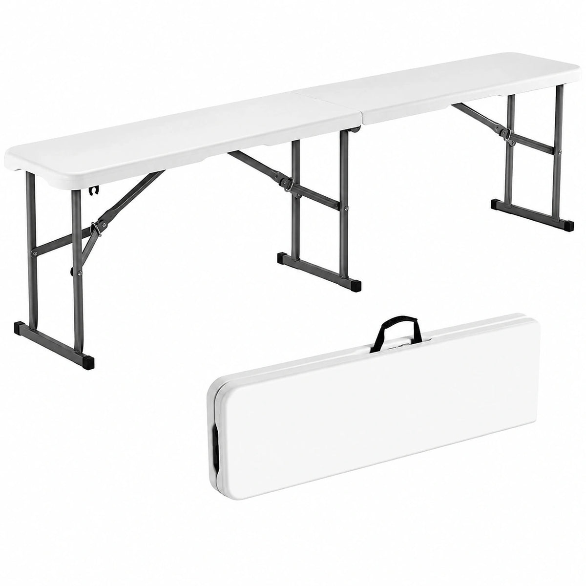 Banco Plegable para Exteriores de HDPE con Asa, Set de 2, Blanco, 1820x280x430 mm
