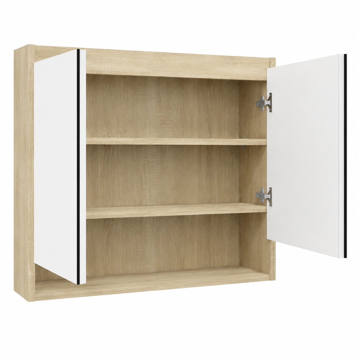 Armario de Baño con Espejo, MDF Blanco y Roble, 80x15x60 cm