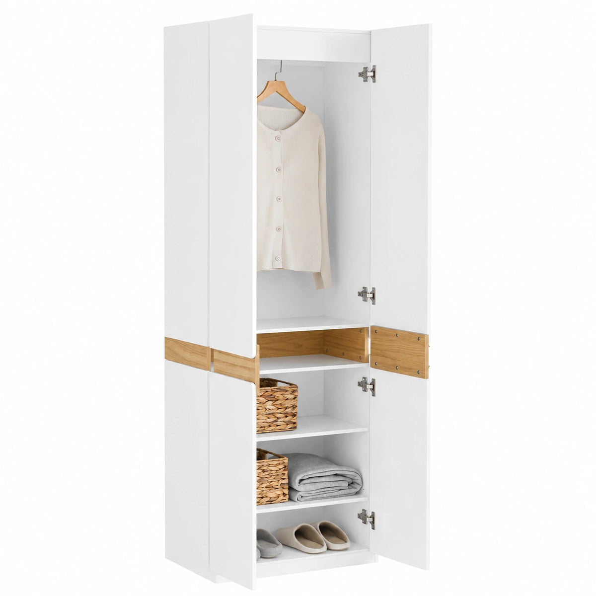 Armario de Dormitorio SoBuy con Estantes Ajustables y 2 Puertas – Organizador para Ropa y Zapatos – Blanco 61x30x192cm