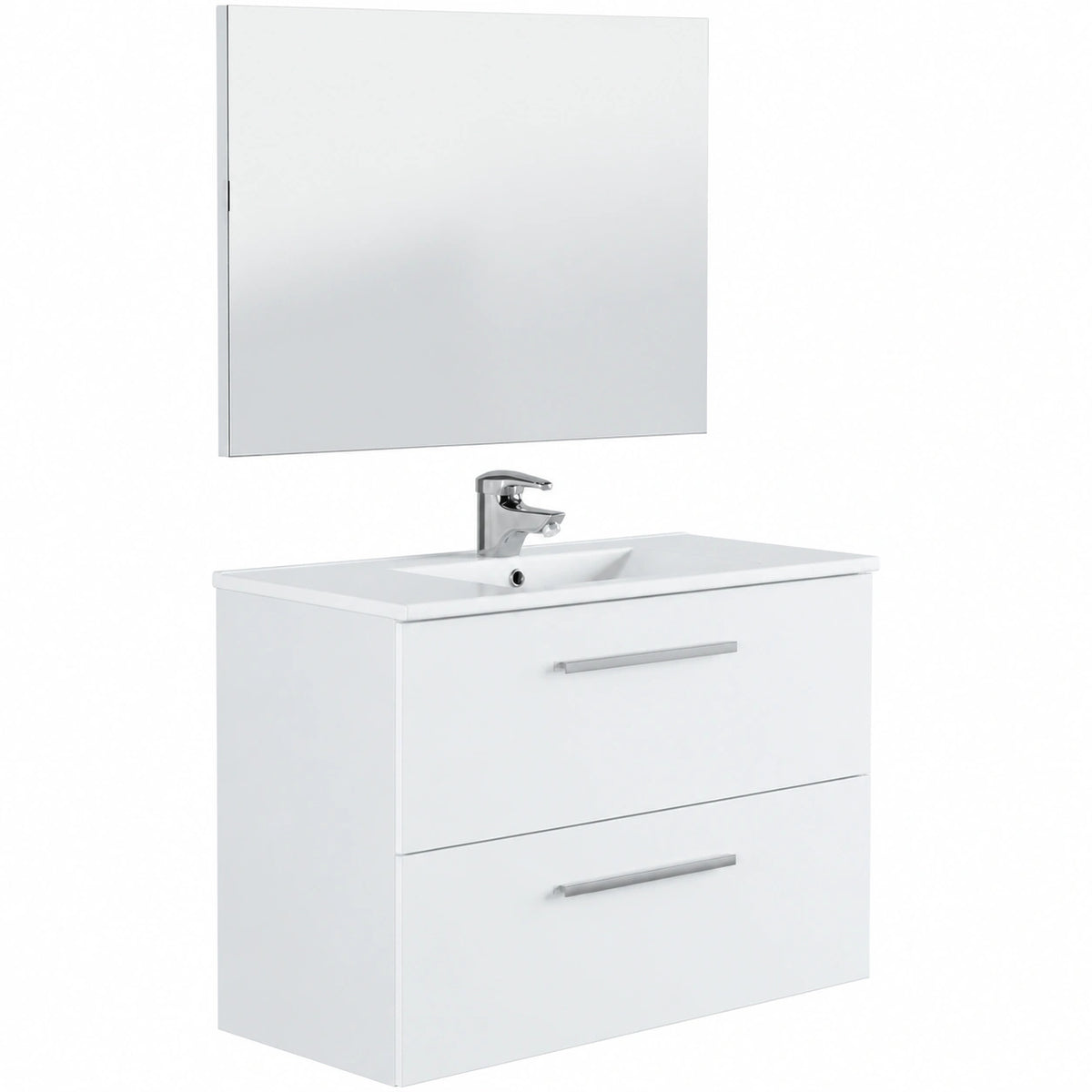 Conjunto de Mueble de Baño Aruba Colgante Blanco con Espejo y Lavabo 80 cm
