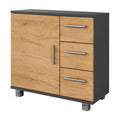 Mueble de Baño Vicco Ilias, Antracita/Roble, 60x60.8cm, Puerta y 3 Cajones, Espacio para Sifón