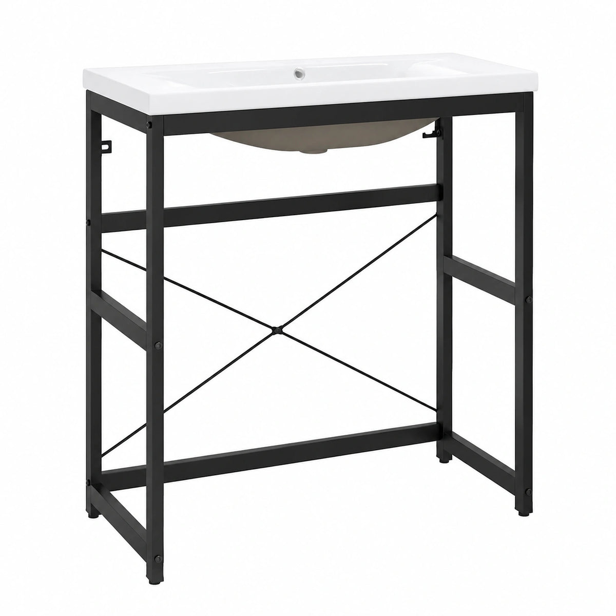 Conjunto de Lavabo de Hierro Negro con Estructura y Lavamanos Integrado para Baño