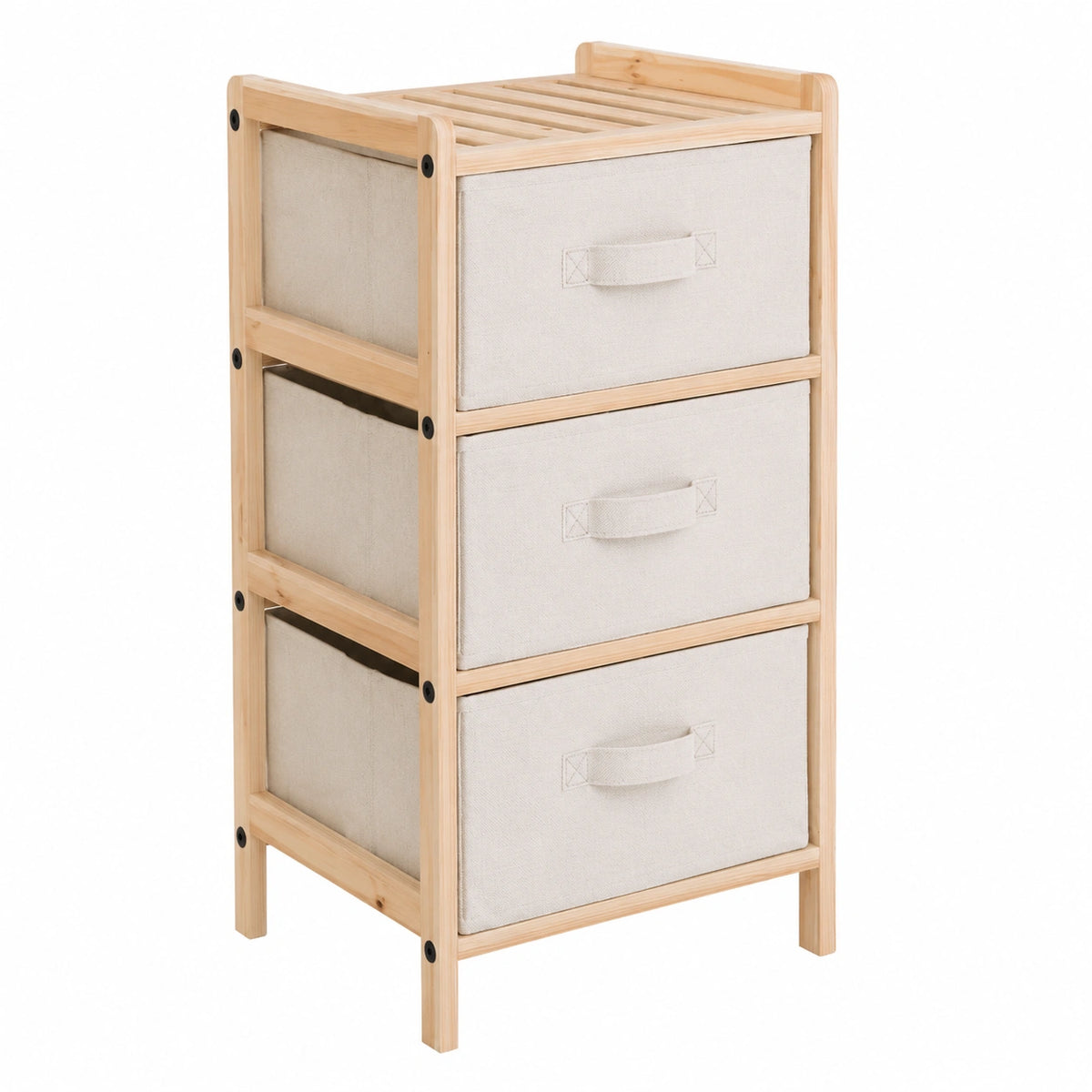 Gabinete de baño Vicco Bruno Beige con Tres Cajones de Tela, 34.5 x 67 cm, Ideal para Almacenamiento