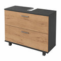 Mueble de baño Ilias, Roble Oro/Antracita, 80.2x60.8 cm, 2 cajones, corte para sifón y ventilación lateral