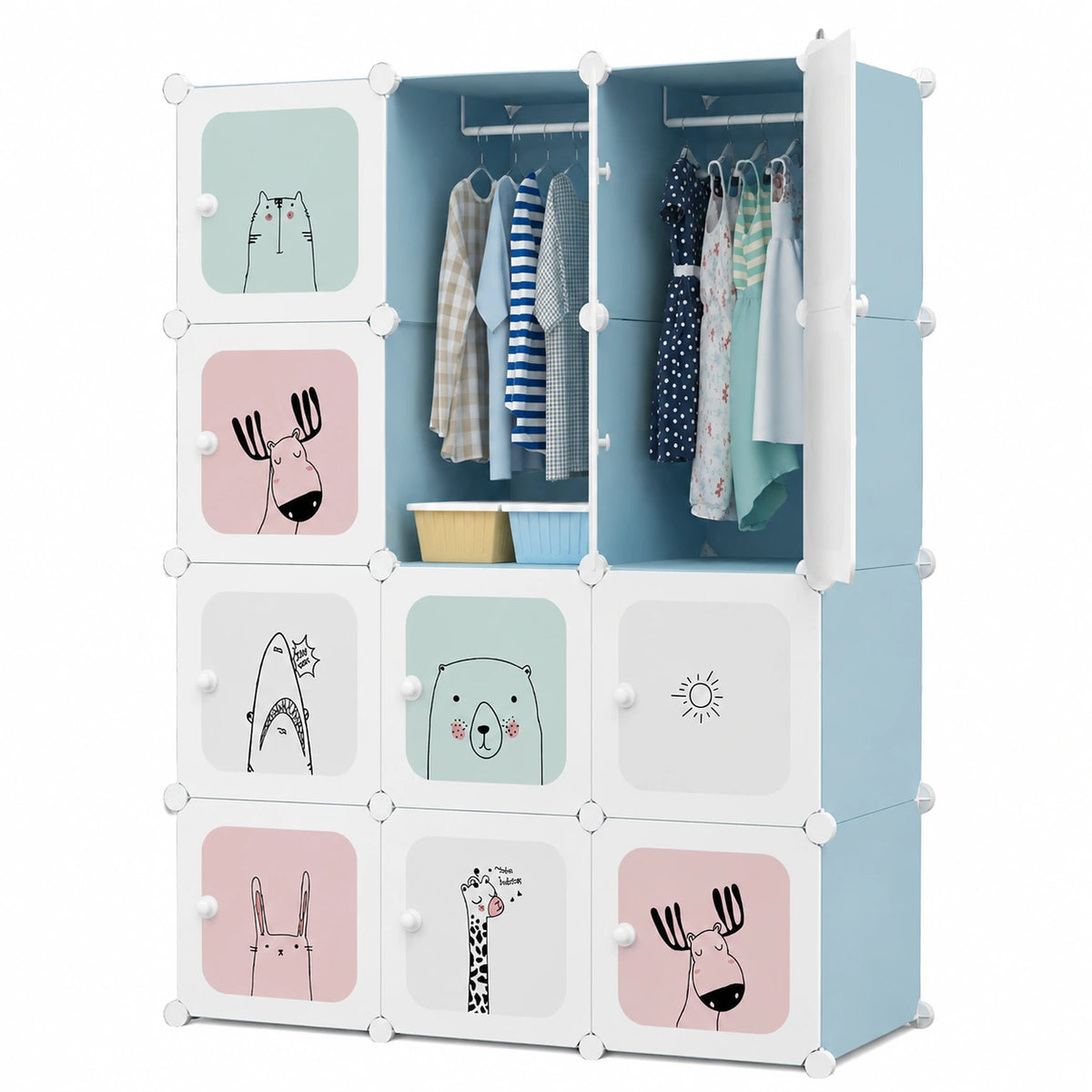 Armario Modular Infantil Azul, 12 Módulos, Estantería y Organizador para Niños, 140x105 cm