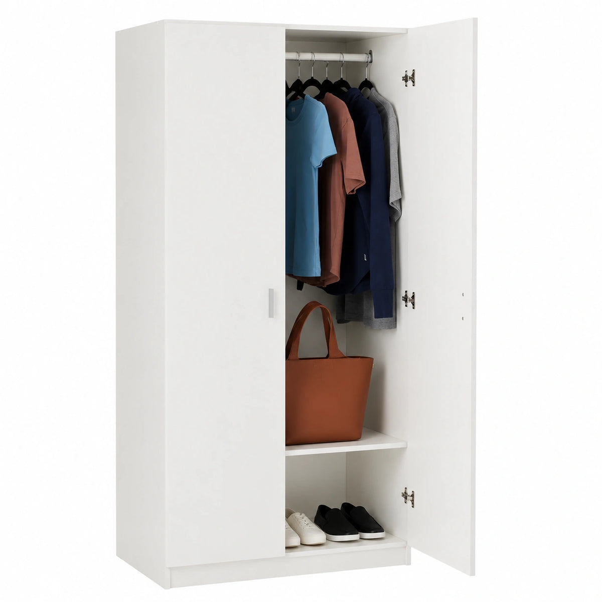 Armario Blanco de Dos Puertas con Estante y Barra para Ropa