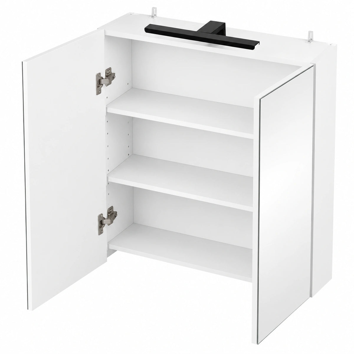 Armario de baño LED con espejo, MDF, 60x16.5x70 cm, estantes ajustables, blanco