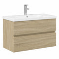 Conjunto de Baño de 2 Piezas con Lavabo de Cerámica y Mueble de Madera