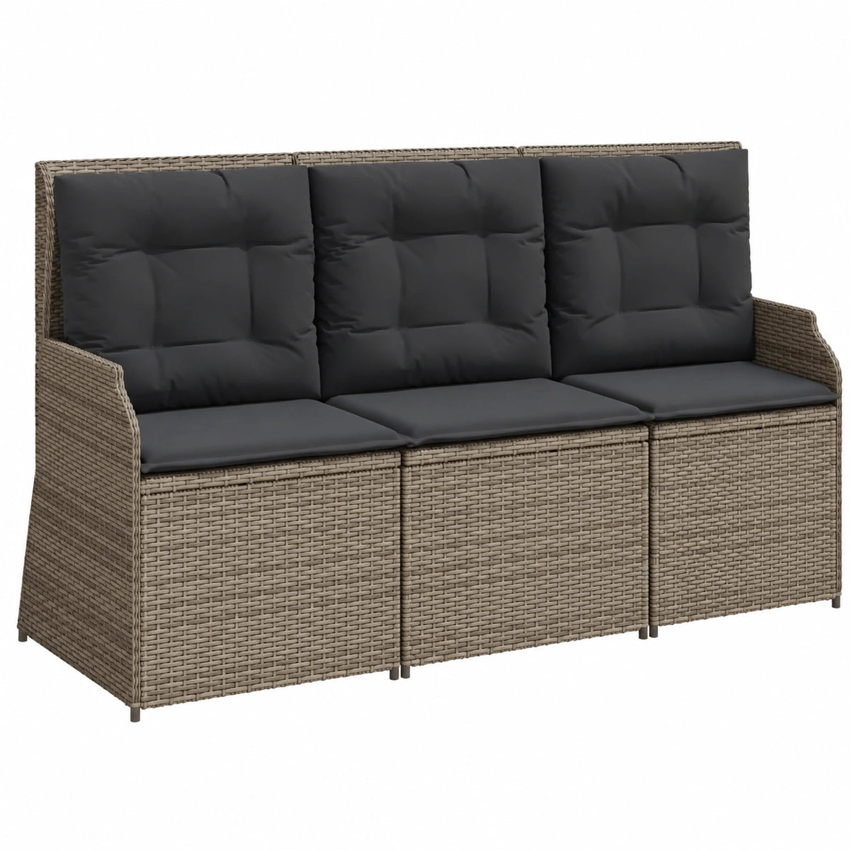 Banco de Jardín Reclinable con Cojines Grises de Poliratán, Ideal para Balcón y Terraza