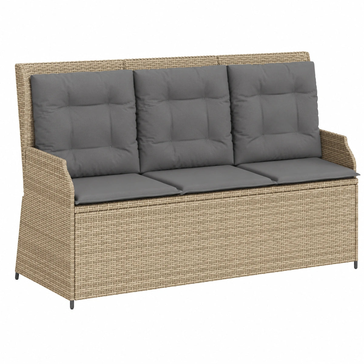Banco de Jardín Reclinable de Ratán con Cojines Beige para Balcón y Terraza