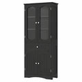 Armario Alto Negro con Estante Ajustable y Puerta de Cristal, Ideal para Baño, Cocina o Salón, 60x30x160 cm