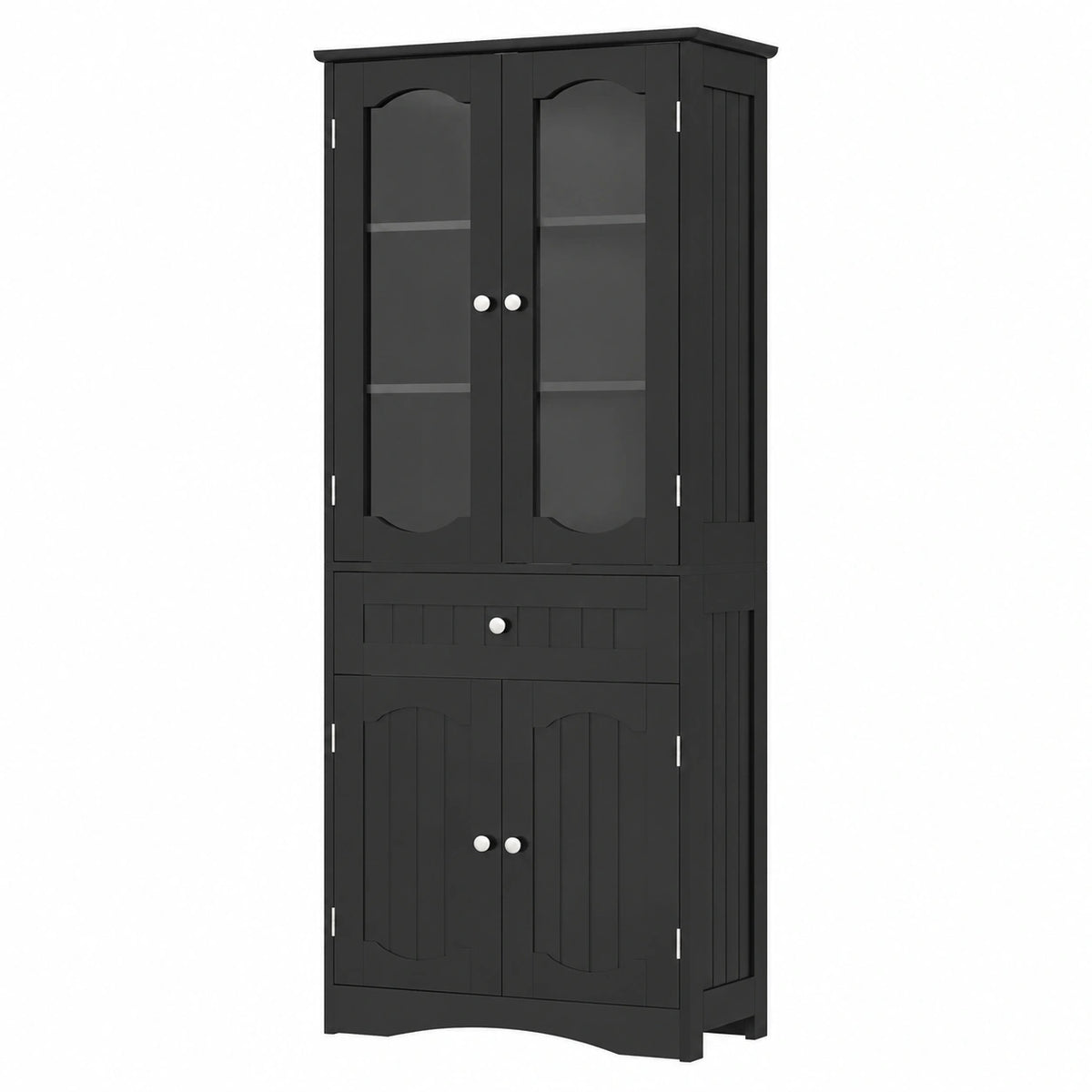 Armario Alto Negro con Estante Ajustable y Puerta de Cristal, Ideal para Baño, Cocina o Salón, 60x30x160 cm