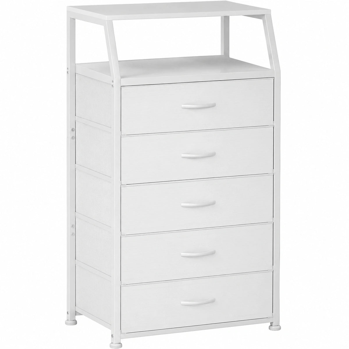 Cómoda Alta con 5 Cajones de Tela y Encimera de Madera para Dormitorio y Sala de Estar