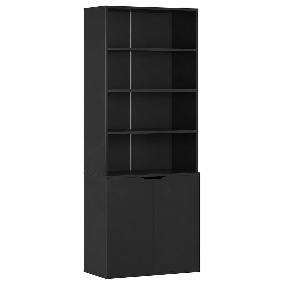 Librería HOMCOM de 6 Niveles con Puertas y Estantes Abiertos, Armario Alto Negro para Hogar u Oficina