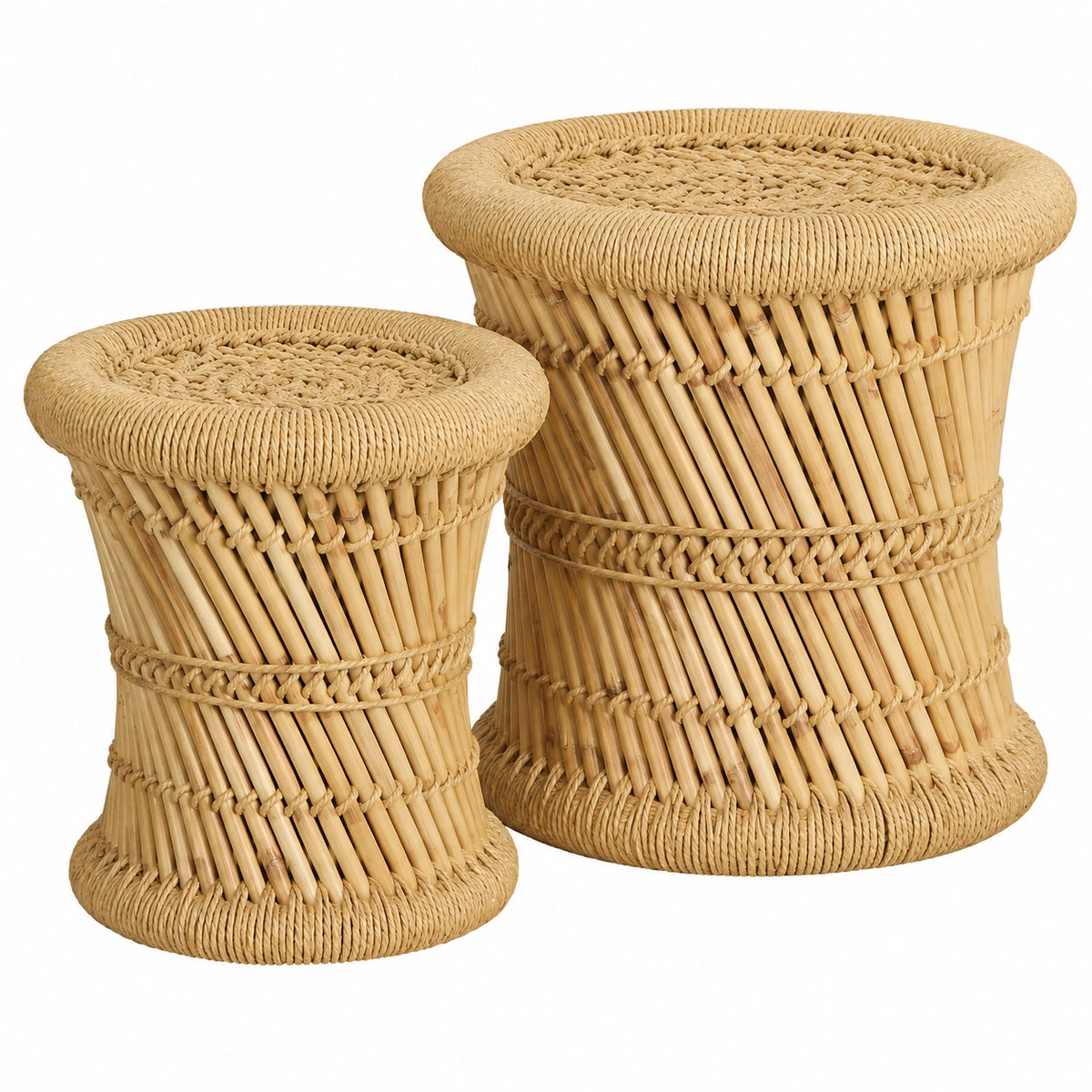 Conjunto de 2 Taburetes de Bambú y Yute para Hogar